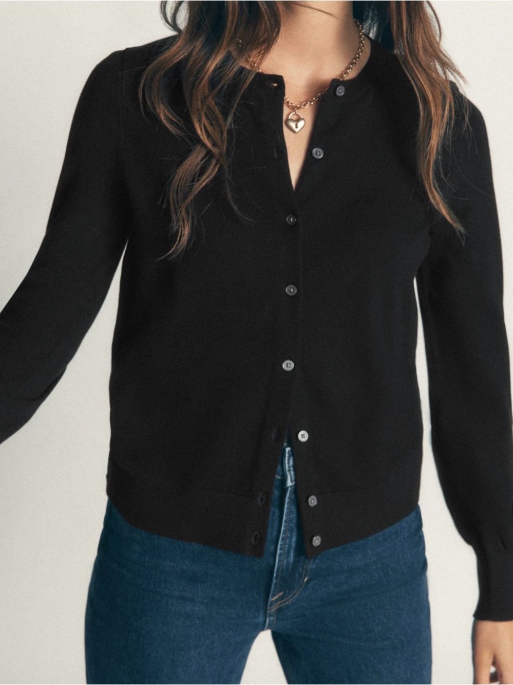 EUC Boden Sz Lg Black Camilla Cotton Crew Cardigan Hem Detail $99